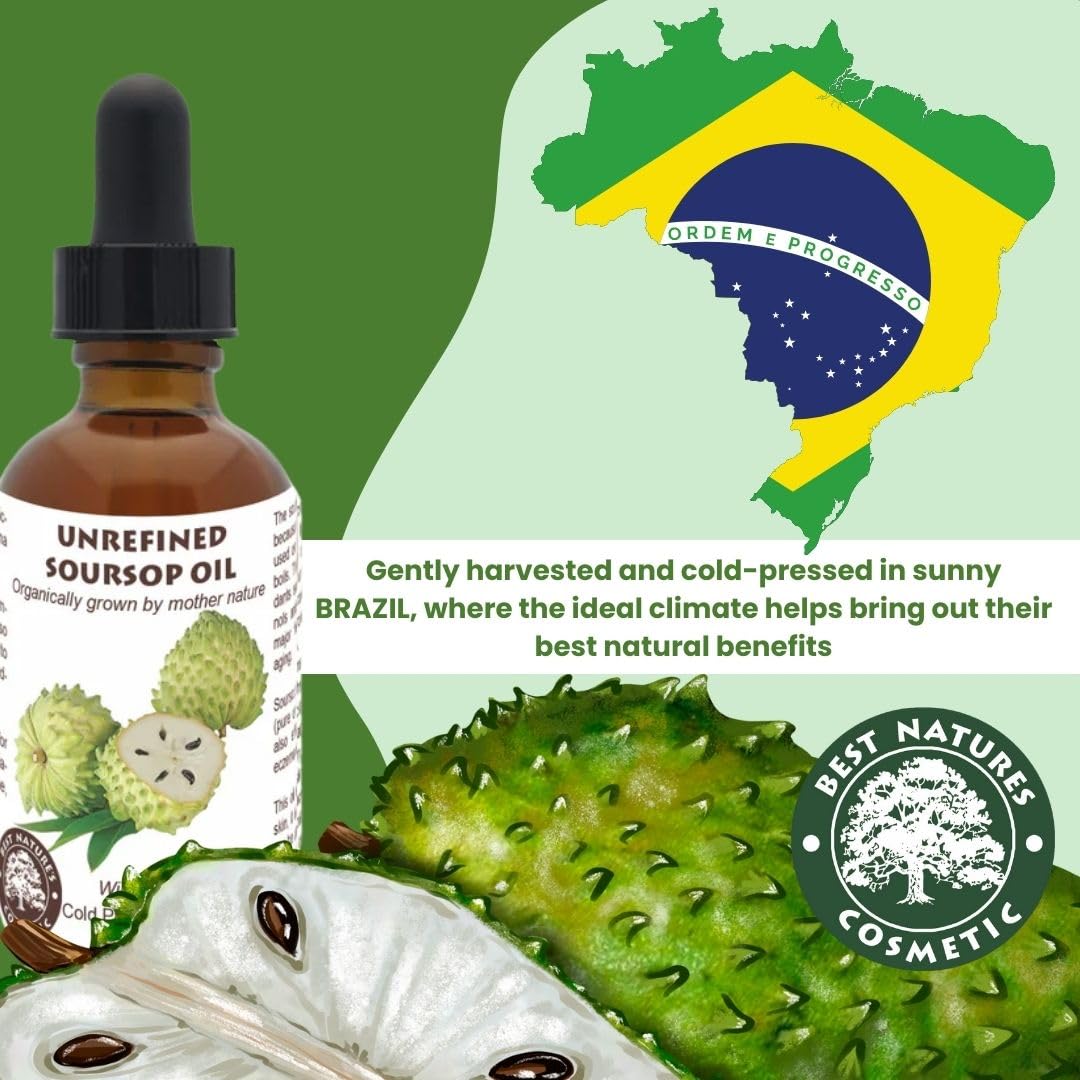 Best Nature's Cosmetics Organic Soursop Oil (Anona Muricata, Graviola, Guanabana) - Unrefined Soursop Oil, 100% Pure, Organic, Cold-Pressed - 2oz Beauty & Personal Care Best Nature's Cosmetics
