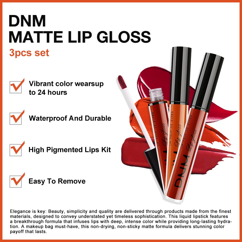 evpct 3Pcs Dark Orange Ruby Red Matte Liquid Lipstick Lip Stain Sets for Women, Matte Lipstick Long Lasting Waterproof Permanent 24 Hours original Beauty and Personal Care evpct