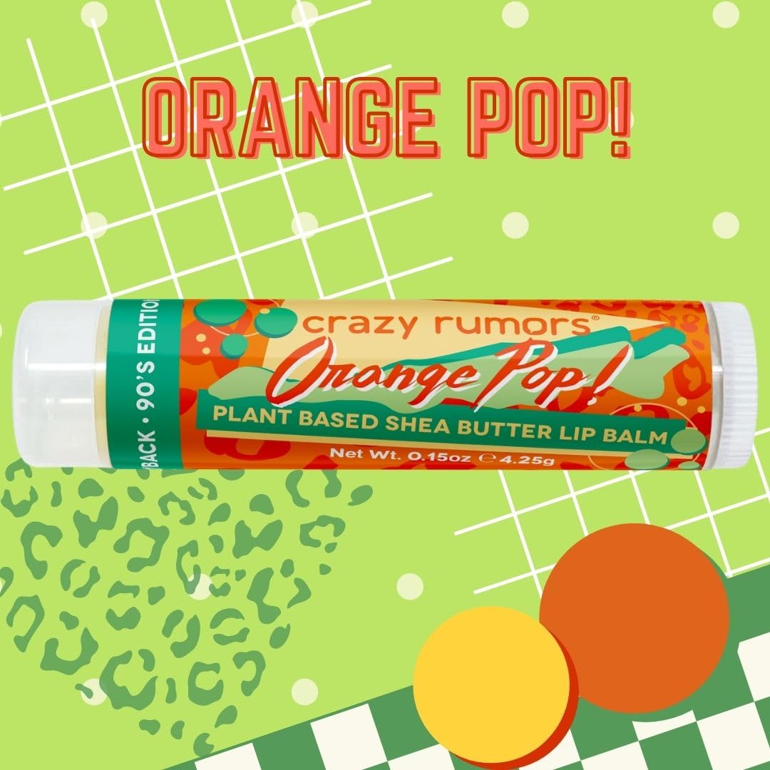 Crazy Rumors Throwback 90's Mix Lip Balm 4-Pack Mix (Cucumber Melon, Blue Razzberry, Kiwi Strawberry, Orange Pop!) 100% Natural, Vegan, Plant-Based Beauty and Personal Care Crazy Rumors