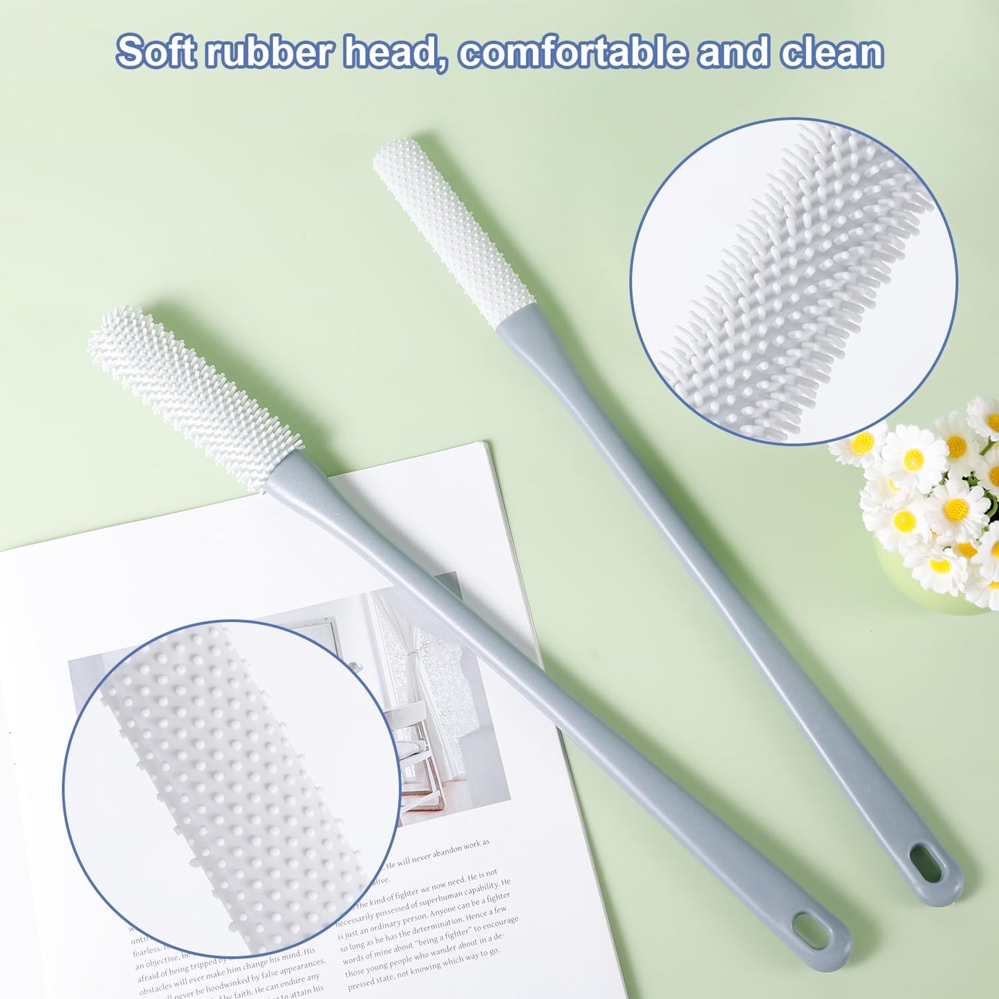 2pcs Toe Seam Massage Brush for Shower, Long Handle Foot Scrubber Brush Soft Rubber Foot File Between the Toe Gap Cleaning Brush Foot Applicator Beauty and Personal Care NQEUEPN