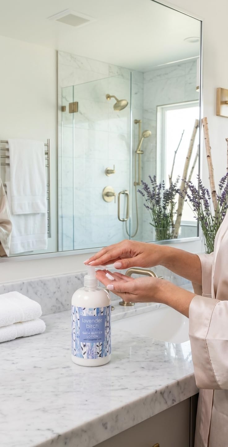 Greenwich Bay Trading Lavender Birch Lotion, 16 fl oz pump bottle. Hydrating body lotion with shea butter, cocoa butter & vitamin E. Soothing lavender Beauty & Personal Care Greenwich Bay Trading Company