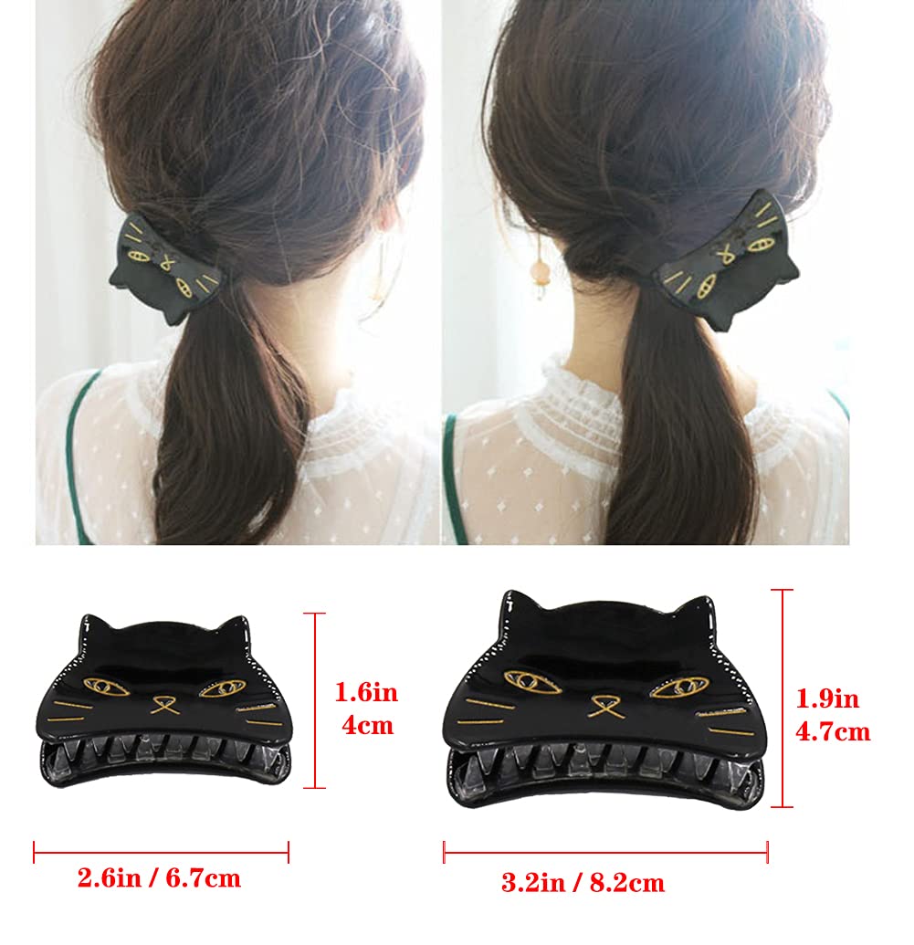 Yusier 2 PCS Cute Cat Claw Hair Claw Clip Two Sizes That Stay in Place Hair Clips Hair Clips fo Women Girl (Black Cat) Beauty & Personal Care Yusier