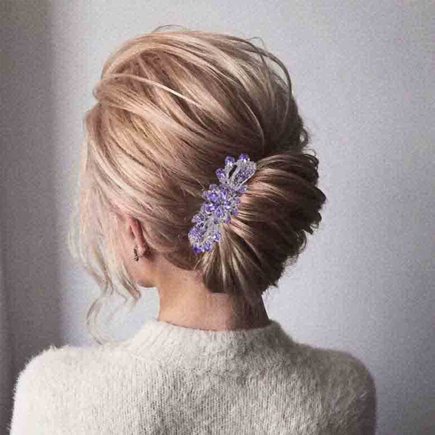 Yheakne Crystal Wedding Hair Clip Barrette Purple Rhinestone Hair Barrette Bling Bridal Headpieces Decorative Headwear Crystal Hair Clip Comb Bride Beauty & Personal Care Yheakne