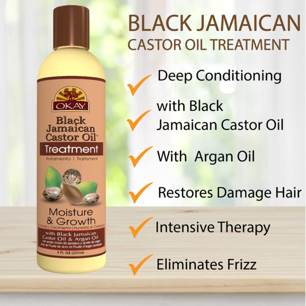 OKAY | Black Jamaican Castor Oil | Treatment for All Hair Types/Textures | Repair, Moisturize, Grow Healthy Hair | With Argan Oil & Shea Butter | Free Beauty & Personal Care OKAY