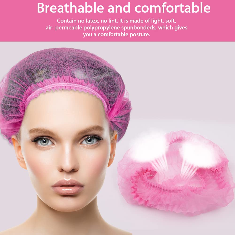 Abnaok Non Woven Disposable Dust Caps, 100 PCS Elastic Caps for Food Industries, Medical Works - Pleated Anti Dust Hat Set Universal Size(Pink) Beauty & Personal Care Abnaok