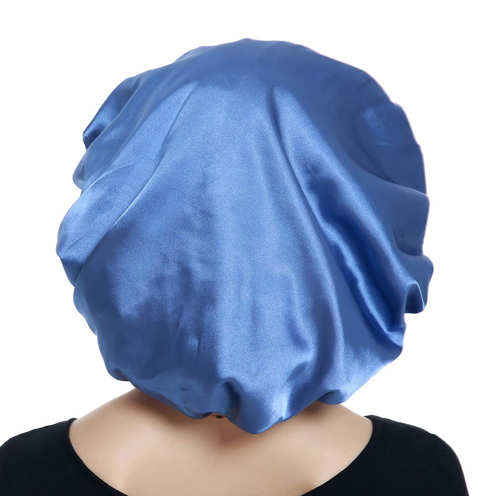 Double Layer Bonnet Long Satin Cap Head Wrap for Sleeping Blue Beauty and Personal Care Alnorm