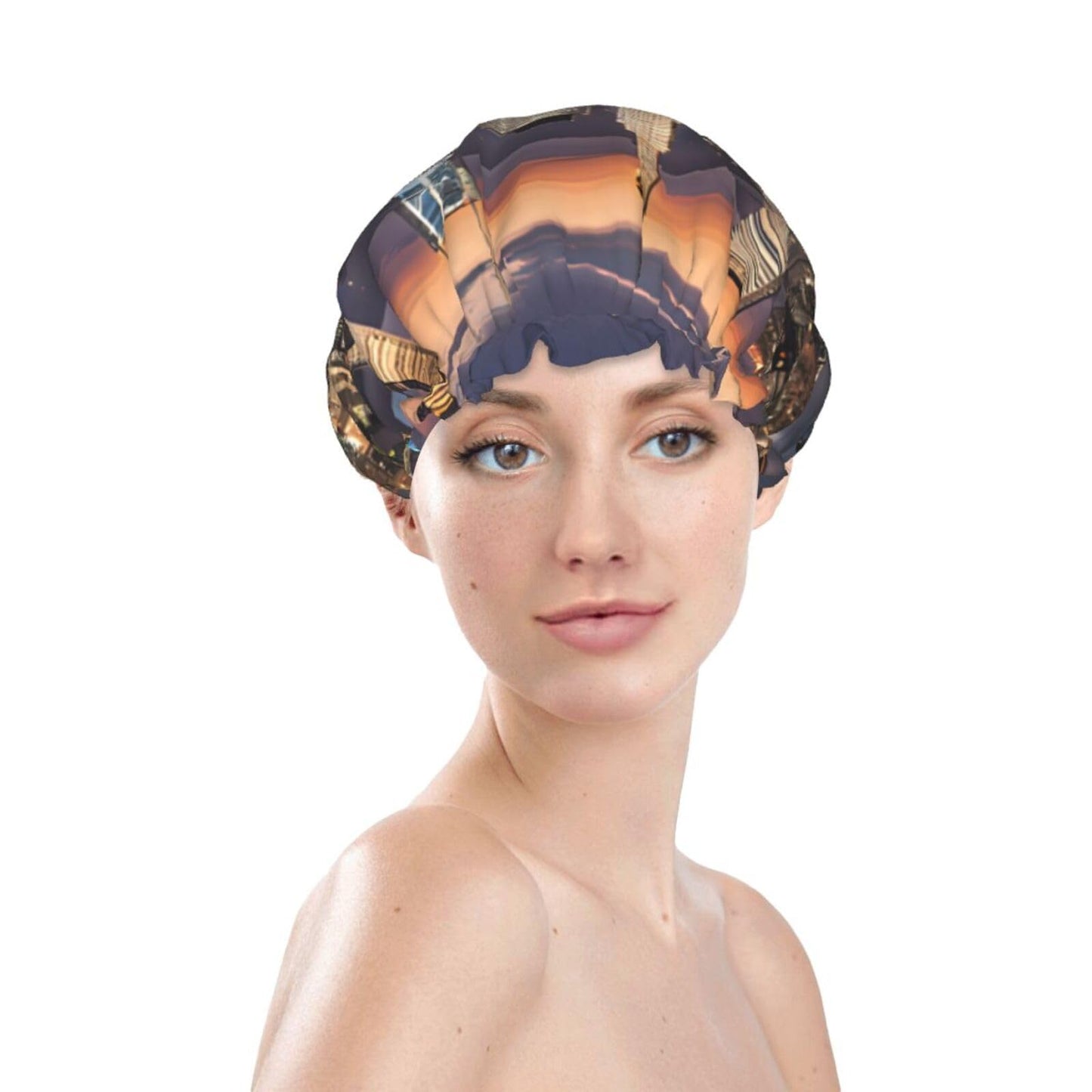 Hong Kong Printed Double Layer Lined Shower Cap,Shower Caps For Women Reusable Beauty and Personal Care BEIVGOXL