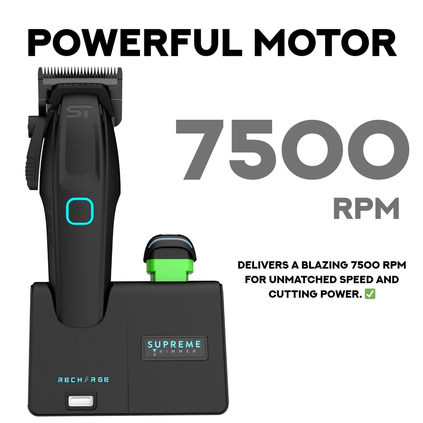 Supreme Trimmer Recharge Clipper - Professional Hair Clipper with 2 Removable Batteries, Brushless Motor, Smart Charge Stand, USB-C Charge & DLC Beauty and Personal Care Supreme Trimmer