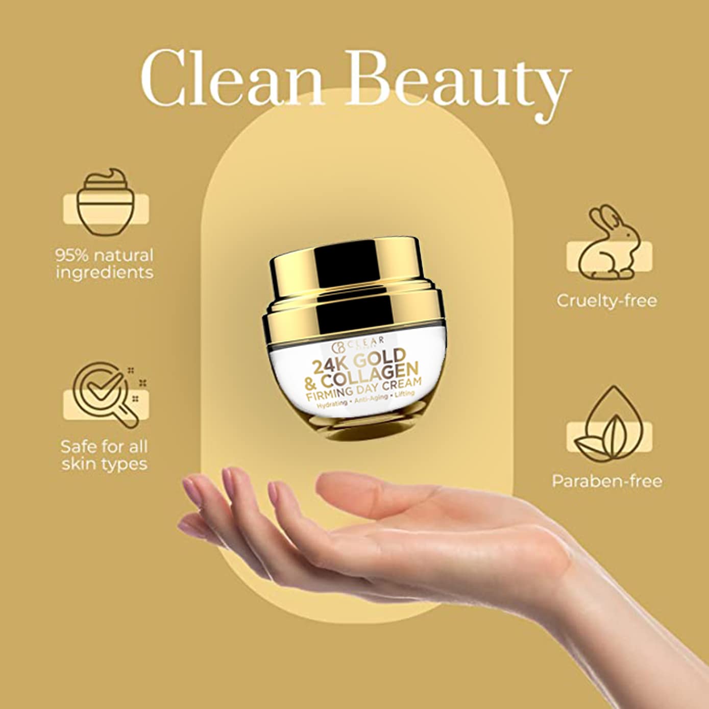Clear Beauty 24K Gold & Collagen Daily Face Moisturizer - Dermatologist Tested, Reduces Fine Lines, Anti-Aging, Clean Beauty, Cruelty-Free Korean Beauty & Personal Care Clear Beauty
