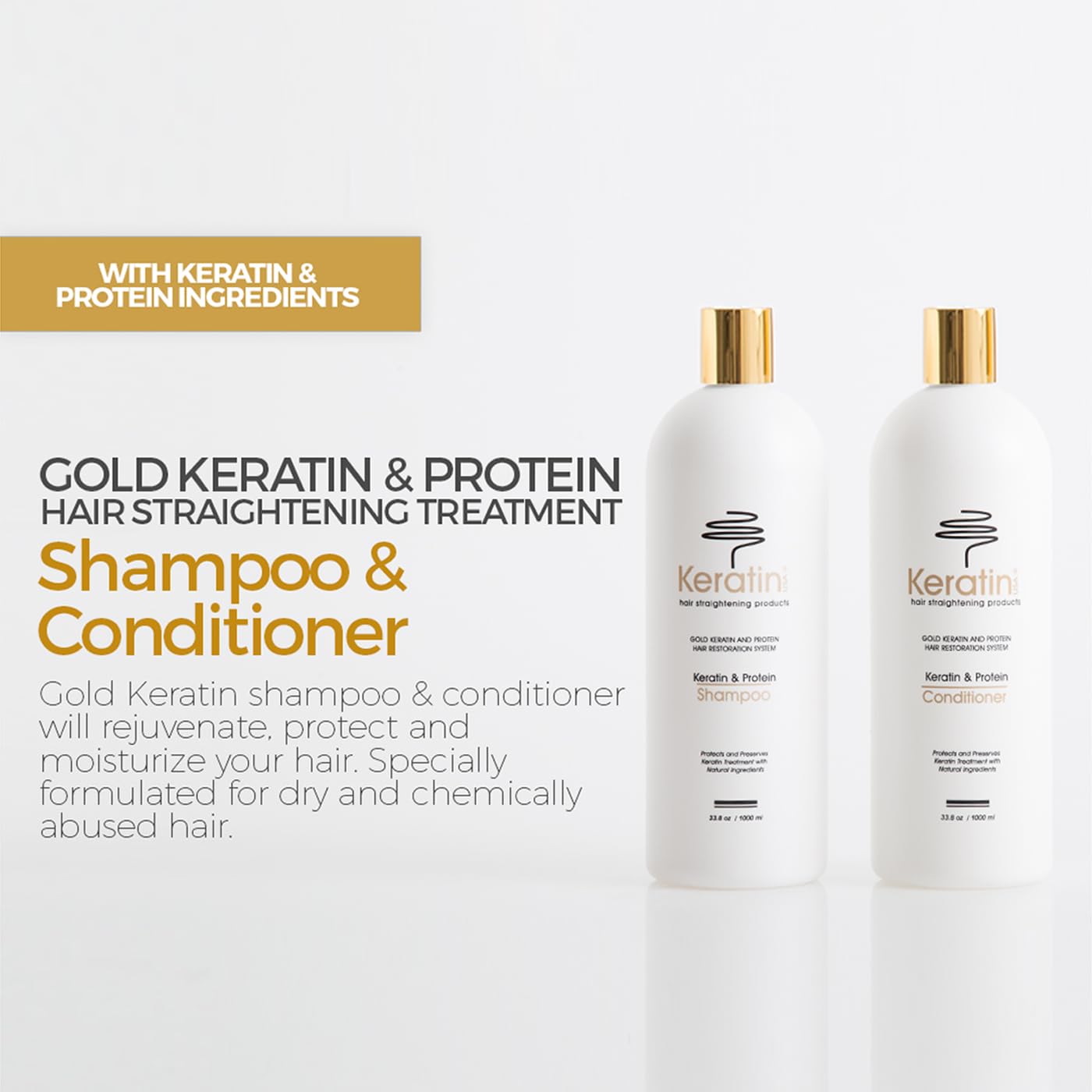 Gold Keratin Protein Shampoo and Conditioner 33.8 oz Duo Beauty & Personal Care KERATIN USA HAIR STRAIGHTENING PRODUCTS