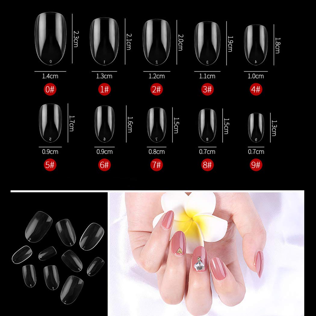 Sethexy Short Oval False Nails 500Pcs 10Sizes Full Cover Acrylic Nail Tips For Art Nail Design (Clear) Beauty & Personal Care Sethexy