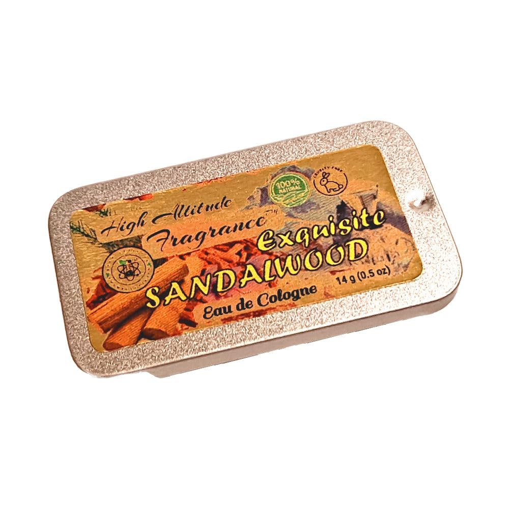 Exquisite SANDALWOOD Perfume - Eau de Cologne - Solid Balm - Aromatherapy Essential Oils (Santalum Album, Spruce, Amber, Palo Santo, Saffron, Wood) Beauty & Personal Care HIGH ALTITUDE ORGANICS
