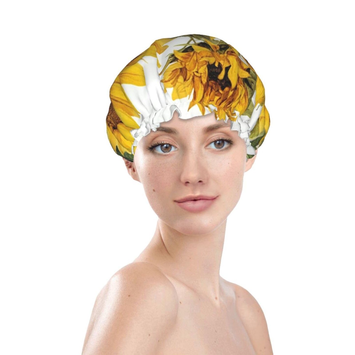 Alluring Sunflowers Summer Shower Cap For Women Reusable Double Layers Bathing Bath Cap Hair Caps Waterproof Elastic Band Ladies Spa Salon Shower Hat Beauty and Personal Care GDSHJKLW