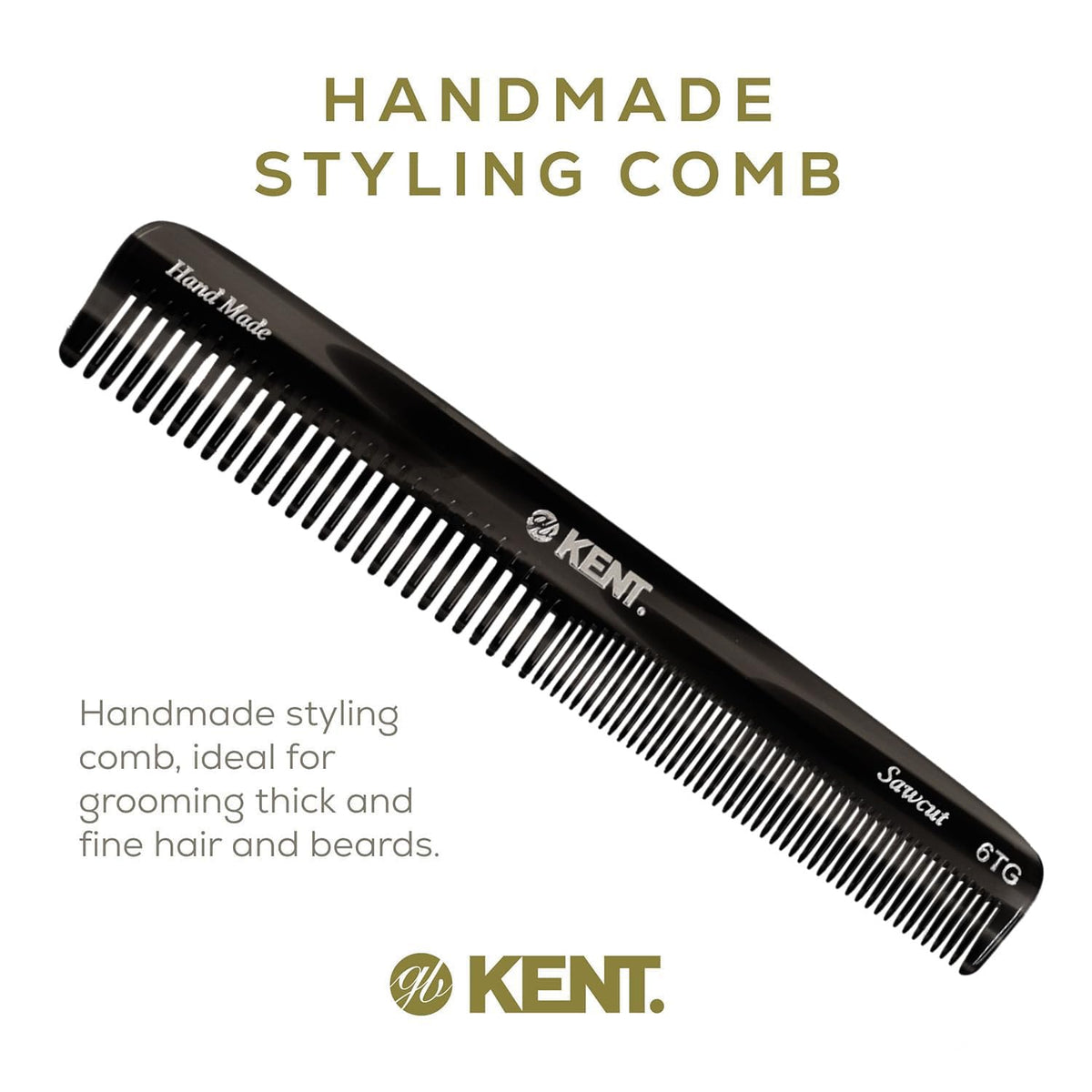Kent 6T Black Graphite Fine Tooth and Wide Tooth Hair Comb, Handmade Styling Comb for Hair Care, Barber Combs, Beard Combs For Men, Styling Grooming