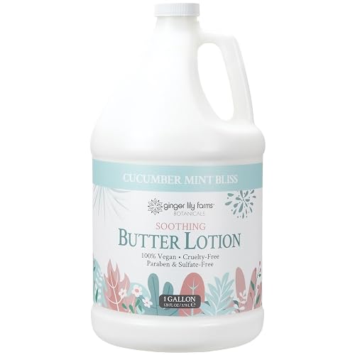 Ginger Lily Farms Botanicals Soothing Butter Lotion for Dry Skin, 100% Vegan & Cruelty-Free, Cucumber Mint Bliss Scent, 1 Gallon (128 fl oz) Refill Beauty & Personal Care Ginger Lily Farms