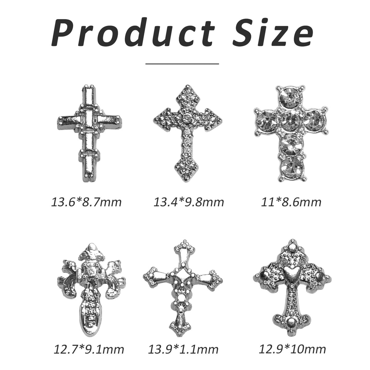 3D Alloy Metal Crystal Cross Nail Charms - 60 Pcs Ideal for Women and Girls' DIY Punk Nail Art, with Rhinestones, Great for Salons & Fashion Events