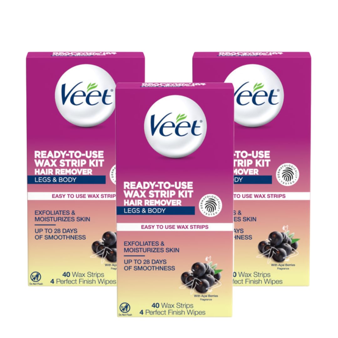 Veet Leg and Body Hair Remover Cold Wax Strips, 40 ct (Pack of 3) Beauty & Personal Care Veet