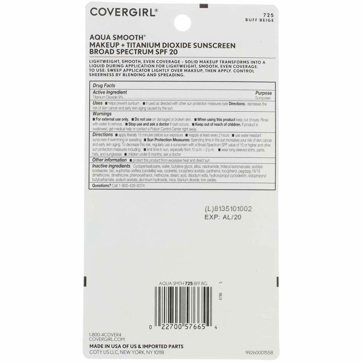 Cover Girl 57556 725bufbei Buff Beige Aqua Smoothers Make Up Beauty & Personal Care Cover Your Gray