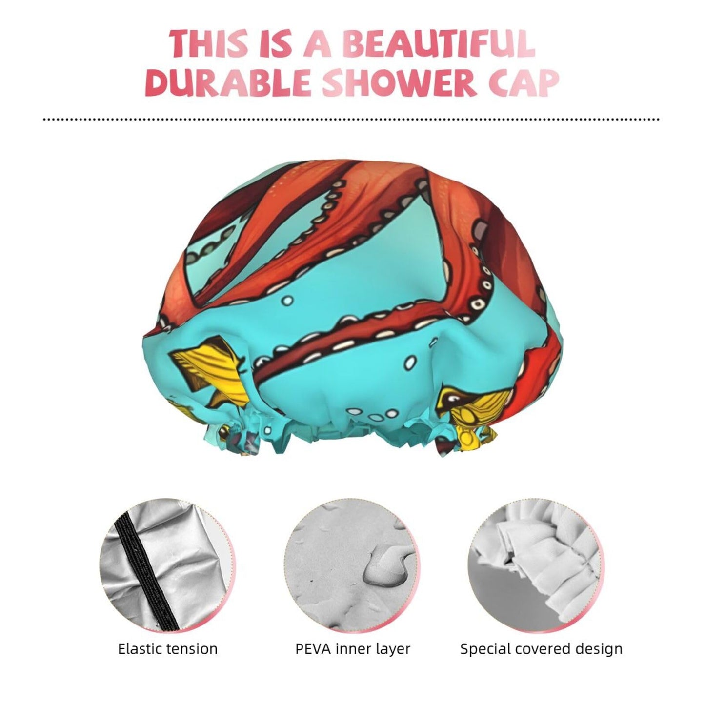 Giant Octopus Shower Cap for Women Men Large Reusable Shower Bonnet Double-Layer Waterproof Bath Caps Elastic Band Hair Hat for All Hairstyles Beauty and Personal Care BWLHJKE