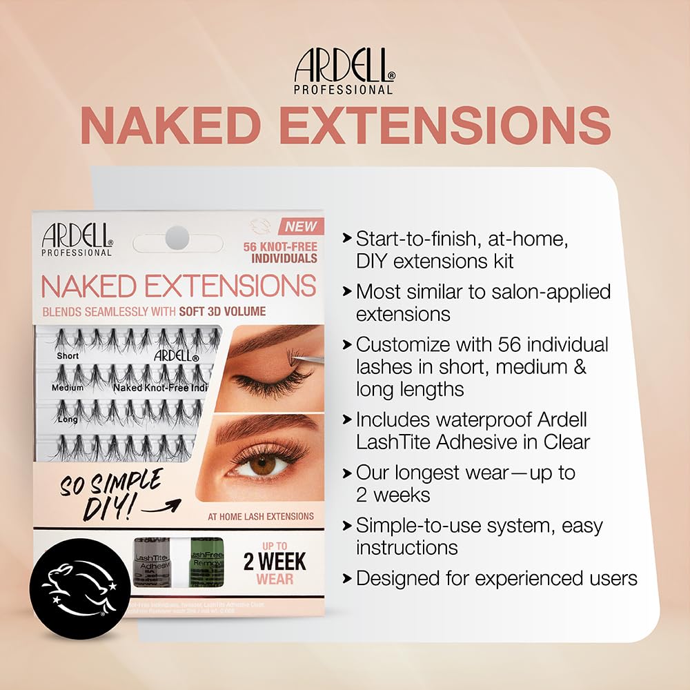 Ardell Naked Extensions Knot-Free Individual Lashes - Lightweight Natural Lash Clusters for DIY Eyelash Cluster Extension, Customizable Volume
