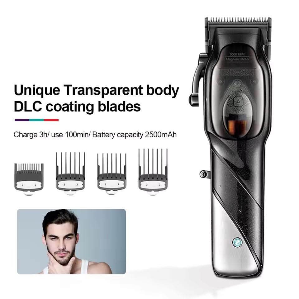 QDKVTNDJZ Professional Hair Clippers for Men, Rechargeable Cordless Barber for Cutting, Carbon Steel Blade Trimmers for Barbers, 9000RPM, 4 Guide Beauty and Personal Care QDKVTNDJZ