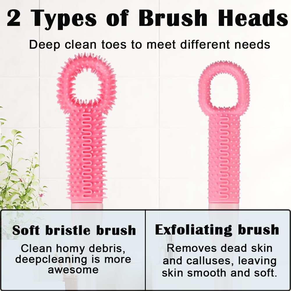 Hahaluk 2 Pack Foot Brush in Shower, Extended Handle Foot Scrubber, Soft Rubber for Cleaning Dead Skin, Dense Foam Toe Cleaning with Hanging Beauty and Personal Care HAHALUK