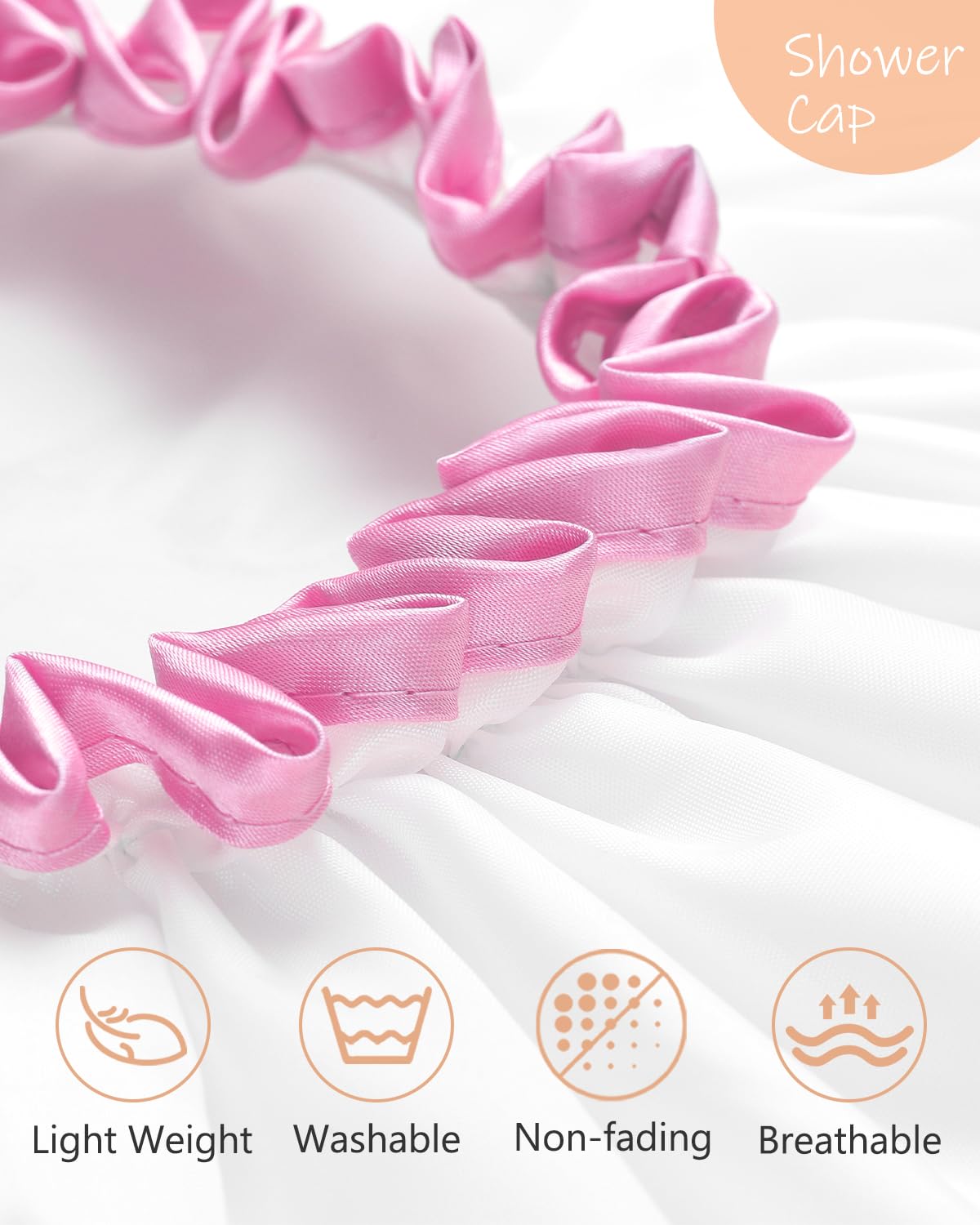 mikimini White Large Shower Caps for Women Long Hair Pack of 2, Reusable Waterproof Double Layers Bathing Hair Cap Soft Comfortable PEVA Lining, Cute Beauty & Personal Care mikimini