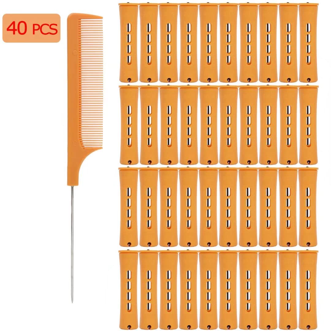 40pcs Cold Wave Perm Rods Set for Women's Long & Short Natural Hair - Plastic Orange Rollers for Curling and DIY Hairdressing Beauty & Personal Care YOROSTAR