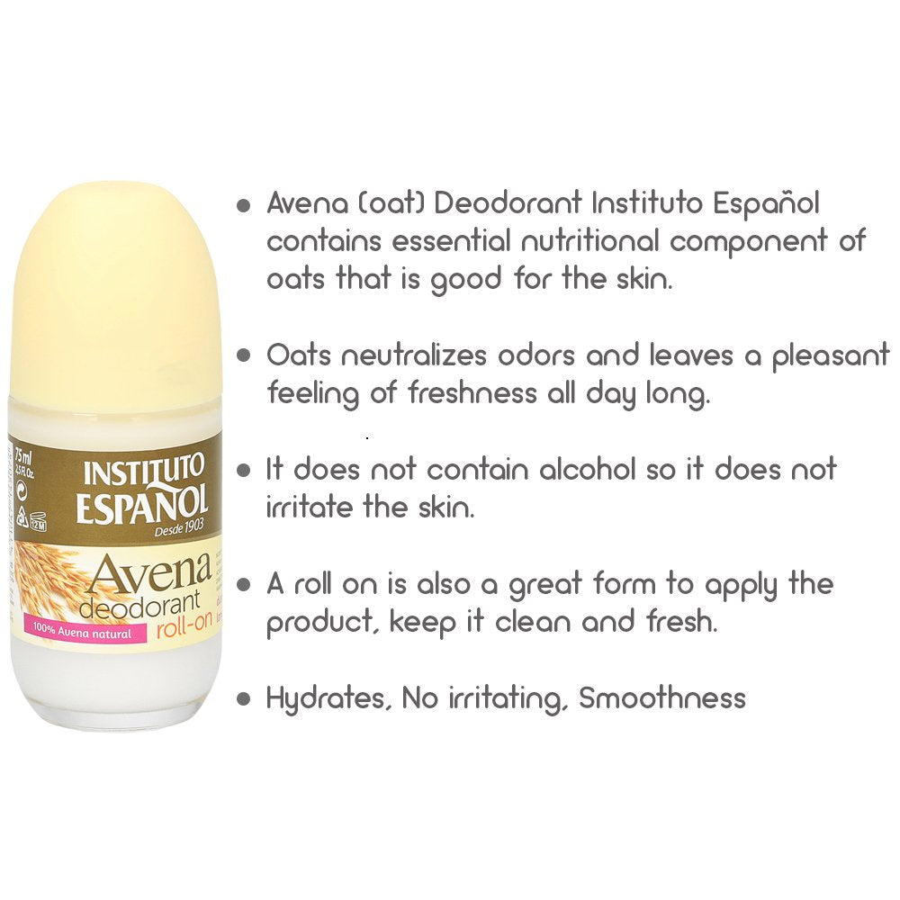 Avena Oat ROLL ON Deodorant Soft Fresh NEUTRALIZES Odors All Day NO Irritation Beauty and Personal Care Instituto Español