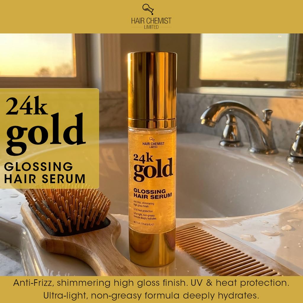Hair Chemist 24k Gold Glossing Hair Serum 3 Ounce - Anti?Frizz High?Gloss Shine, Ultra?Light Non?Greasy Formula with UV & Heat Protection, Hydrating Beauty & Personal Care Hair Chemist