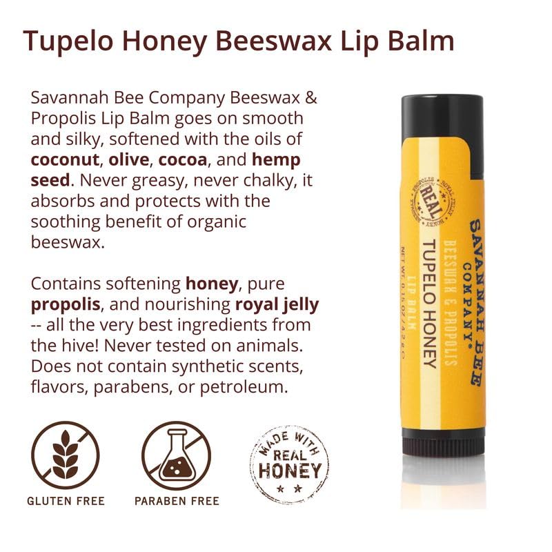 Savannah Bee Company Natural - Tupelo Honey Beeswax Lip Balm, 0.15-Ounce (Pack of 4) Beauty and Personal Care Savannah Bee Company