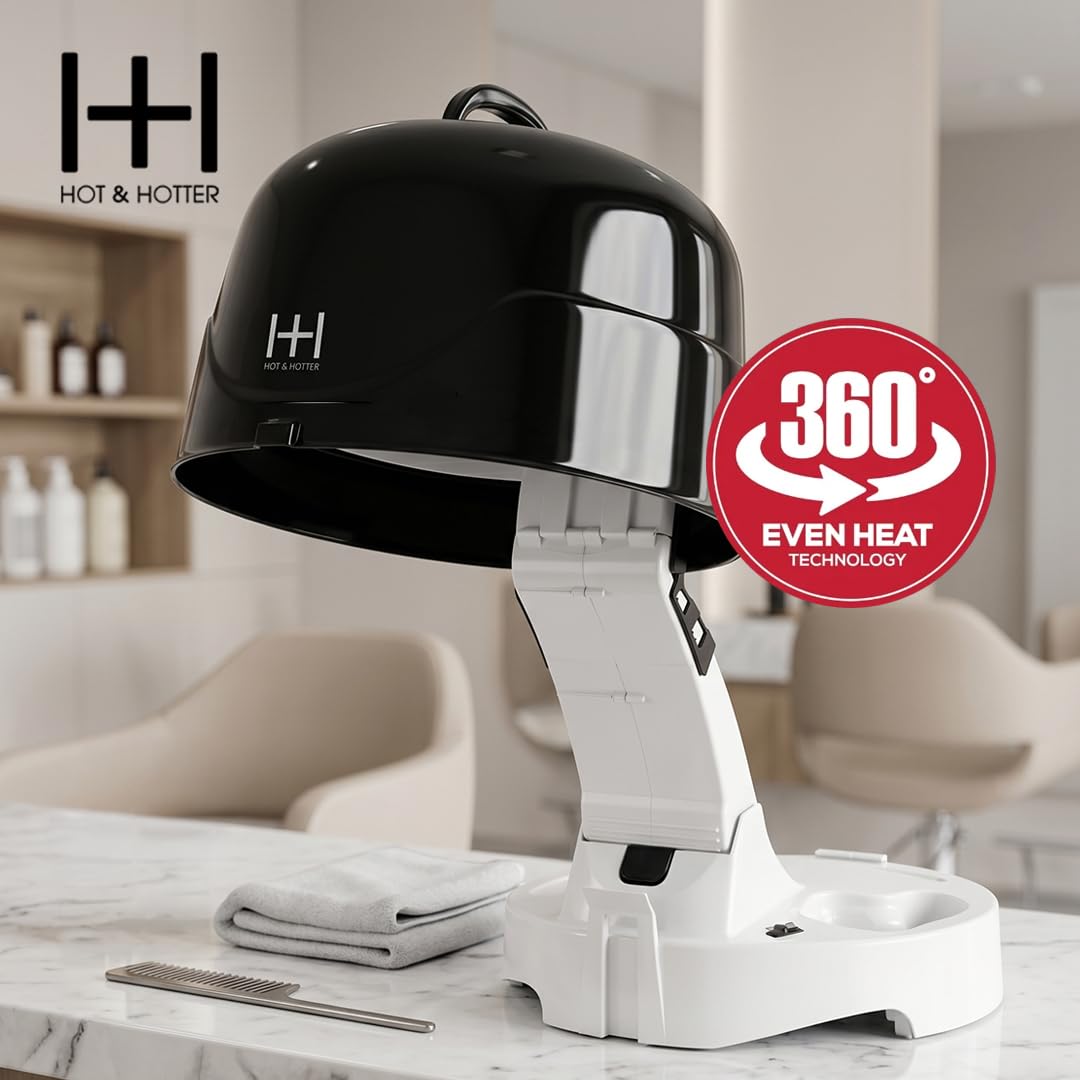 Annie Hot & Hotter Super Large Ceramic Ionic Hood Dryer - Professional Salon Hair Dryer with Adjustable Height, 3 Heat & Speed Settings, Portable