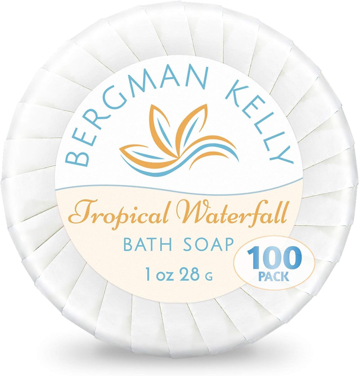 BERGMAN KELLY - Hotel Soap Bars in Bulk - Tropical Waterfall, 1 oz, 100 PK - Small Individually Wrapped Round Soap - Travel Size Mini Toiletries Beauty & Personal Care BERGMAN KELLY