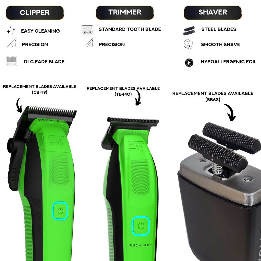 Supreme Trimmer 3-in-1 Recharge Hair Clipper, Beard Trimmer & Crunch Foil Shaver Combo - Removable Batteries, Smart USB Charging Base, Master Barber Beauty and Personal Care Supreme Trimmer