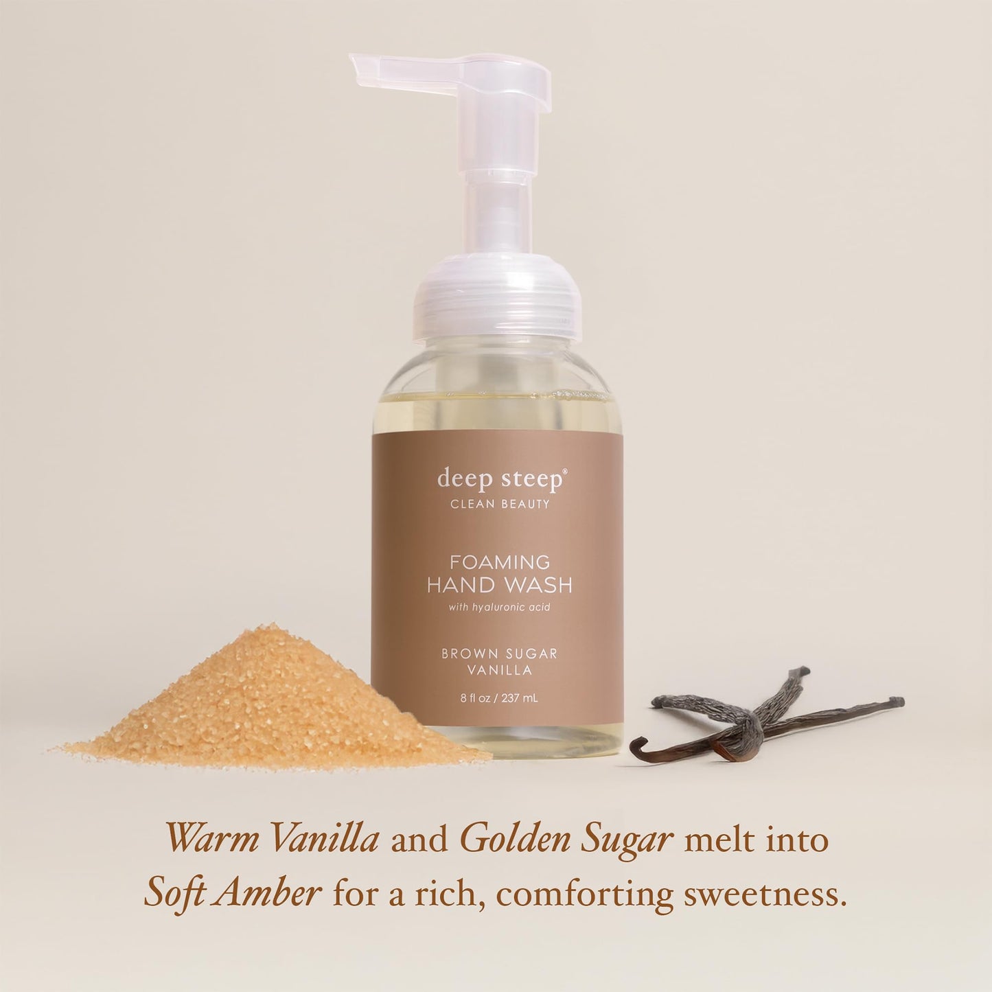 Deep Steep Foaming Hand Wash, Brown Sugar Vanilla, 8 oz - Gentle Cleanser with Aloe, Argan Oil, Shea Butter & Hyaluronic Acid - Vegan, Clean Beauty Beauty & Personal Care Deep Steep