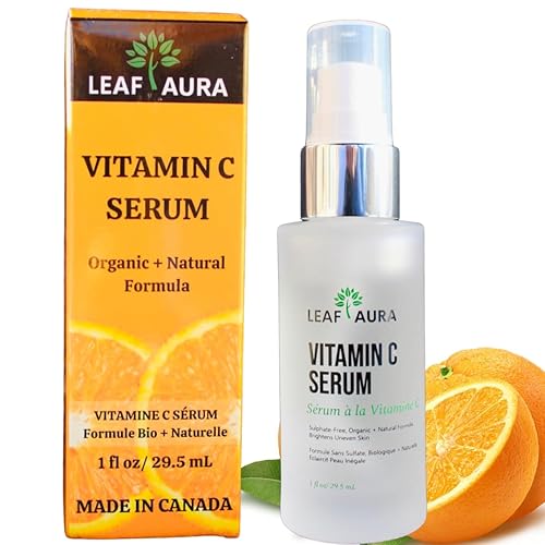 Leaf Aura Vitamin C Serum, Sulphate-Free, Organic+ Natural Formula, Brightens Uneven Skin, Made In Canada, 29.5ml Beauty & Personal Care leaf aura