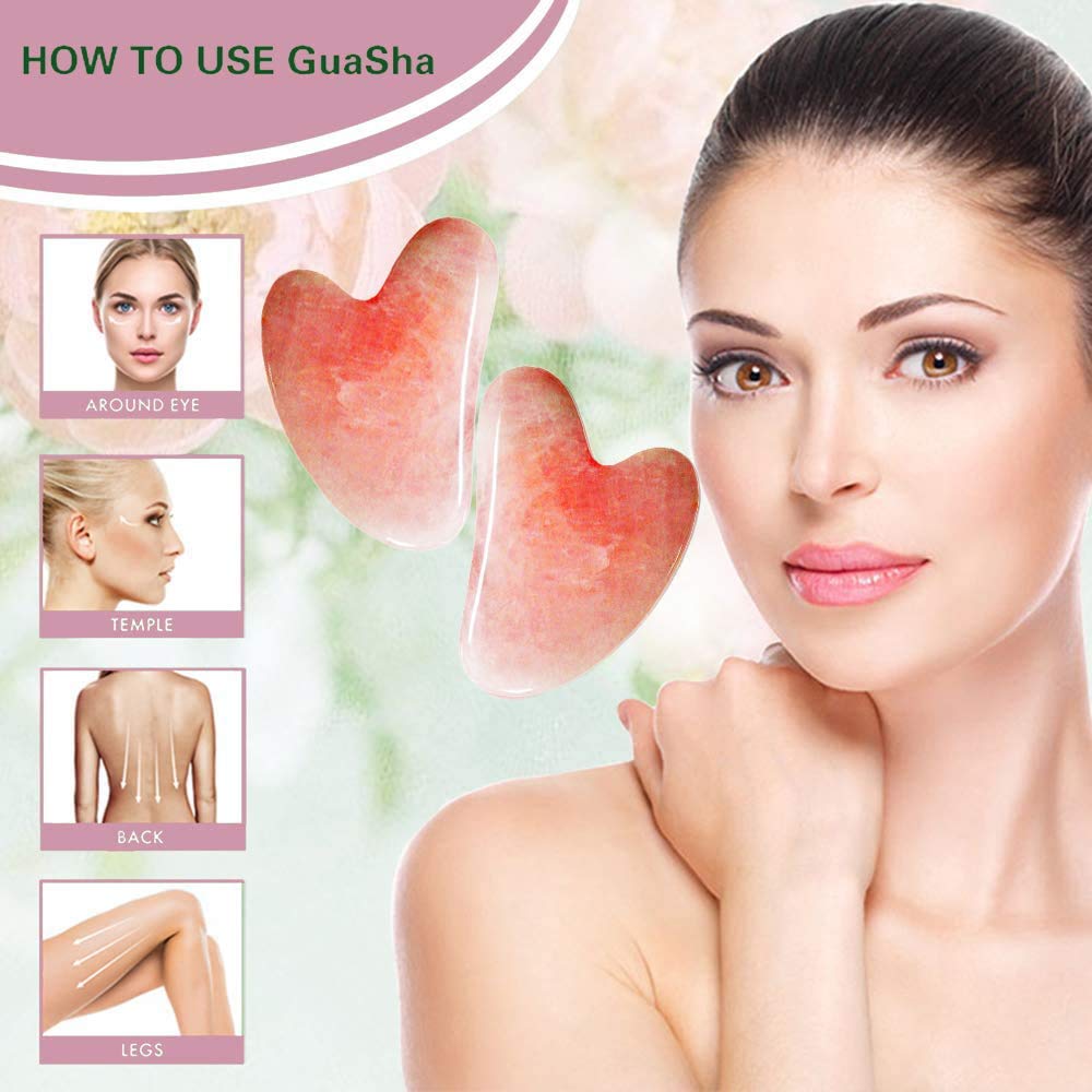 Gua Sha Massage Tool - 100% Natural Rose Quartz Heart Shape Jade Gua Sha Facial Tools for SPA Acupuncture Therapy Trigger Point Treatment, Gua Sha Beauty & Personal Care YY-INNOV