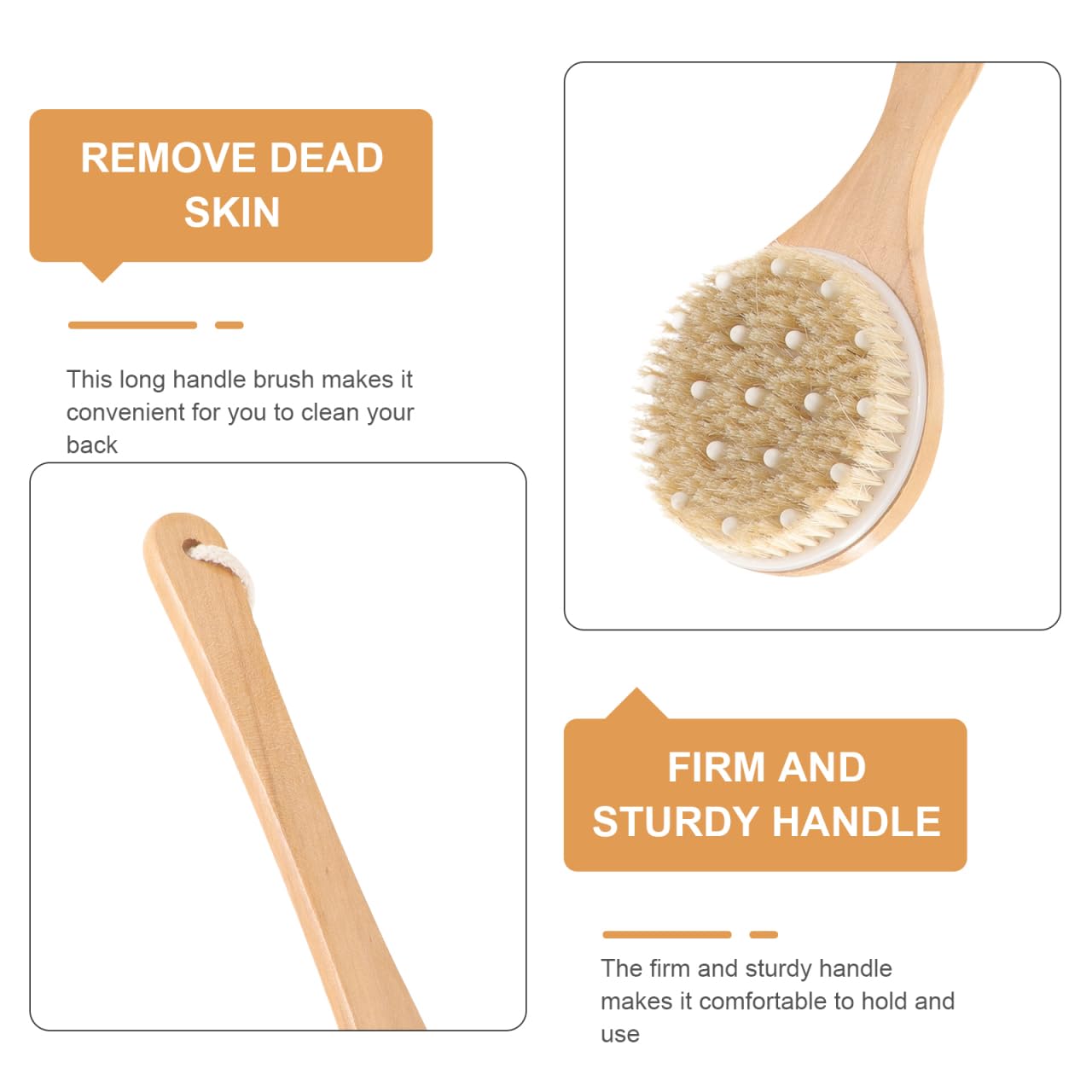 Mipcase Long Handle Bath Body Brush with Natural Boar Bristles, 41.5x11cm Dry Skin Exfoliator and Massage Scrubber for Cellulite, Suitable for Shower Beauty and Personal Care Mipcase