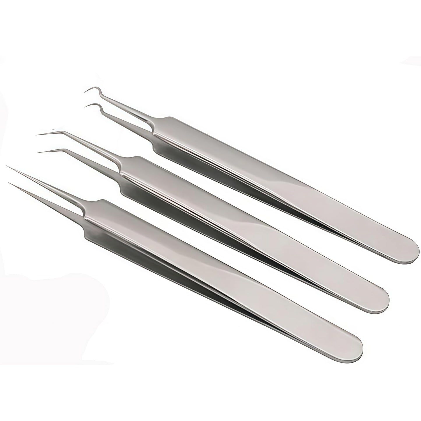 1Set(3PCS) Silver Professional Remove Blackheads Tweezers Set - Stainless Steel Straight/Slanted & Pointed Splinter/Bend Curved Blemish Extractor Tool Beauty & Personal Care Elandy