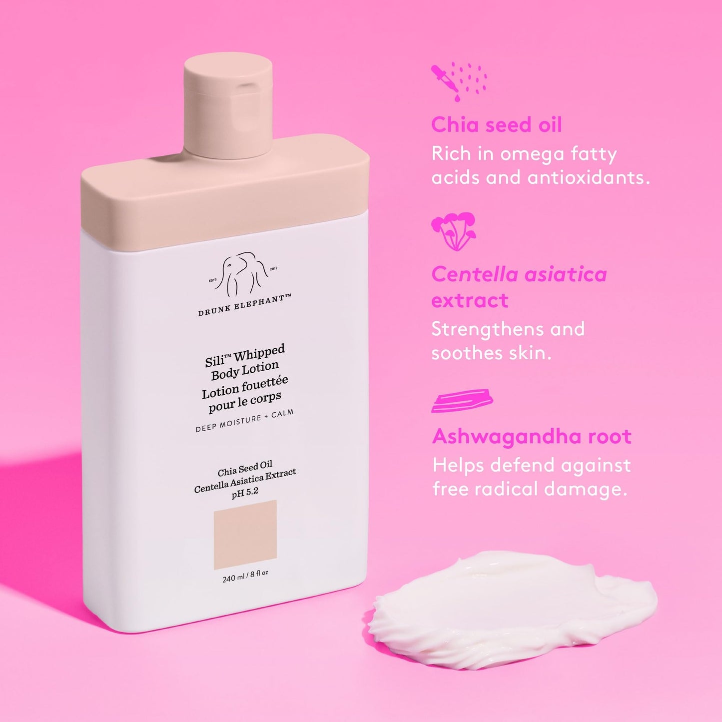 Drunk Elephant Sili Whipped Body Lotion - 240 ml/8 fl oz - Rich Daily Moisturizing Lotion - Clean Clinical Skincare - Cruelty-Free - Free of Essential Beauty & Personal Care Drunk Elephant
