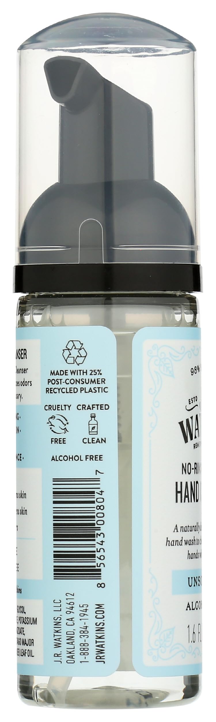 J.R. Watkins No-Rinse Foaming Hand Cleanser - Hand Soap in Pump Dispenser - Bathroom & Kitchen Foam Cleaner - All Natural, Alcohol Free, Unscented Beauty & Personal Care J.R. Watkins