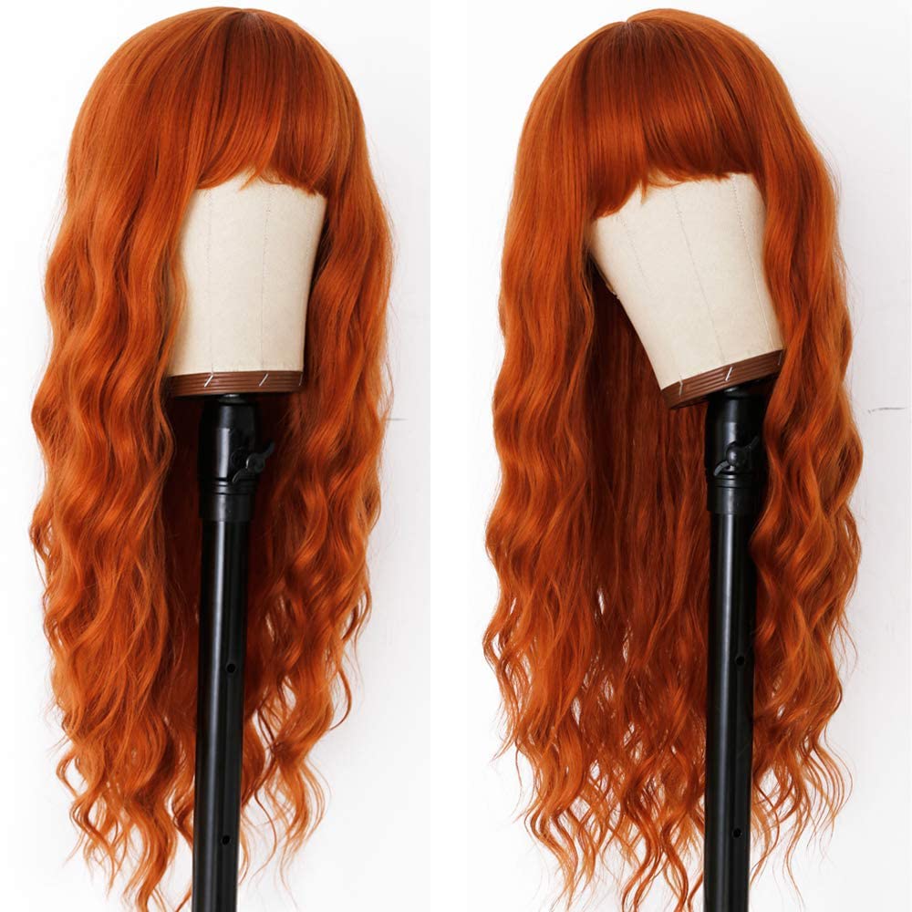XUIEUI Green Wigs Long Wavy Green Wigs Bangs Heat Resistant Synthetic Fiber Ombre Dark Green Wig Dark Wet Wavy Loose Curly Wave Wig Daily Use Cosplay