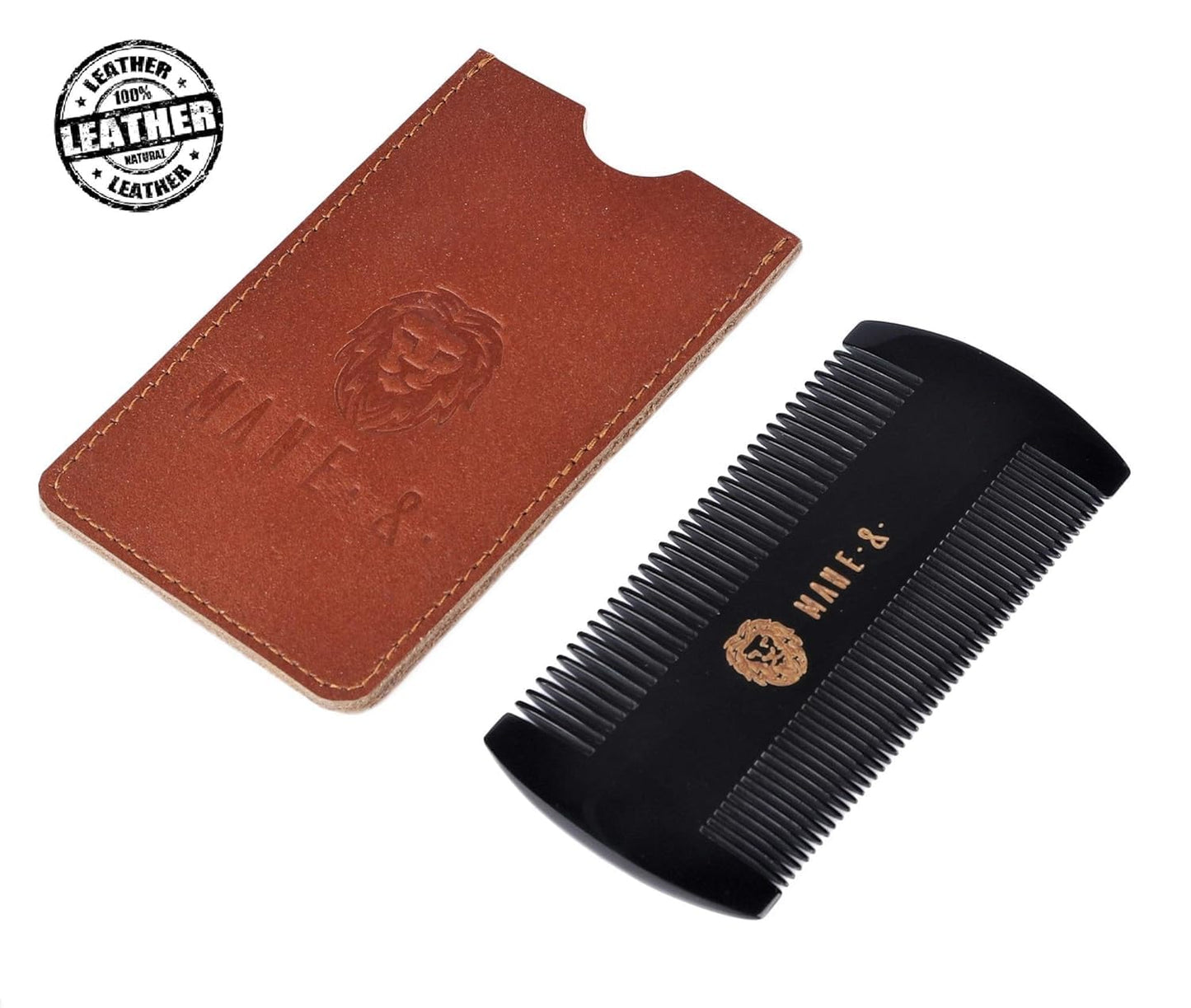 Premium 100% Oxhorn Dual-Action Beard Comb with Genuine Leather Case - the Perfect Beard Grooming Gift for Men by Man & Mane. Beauty & Personal Care MAN & MANE