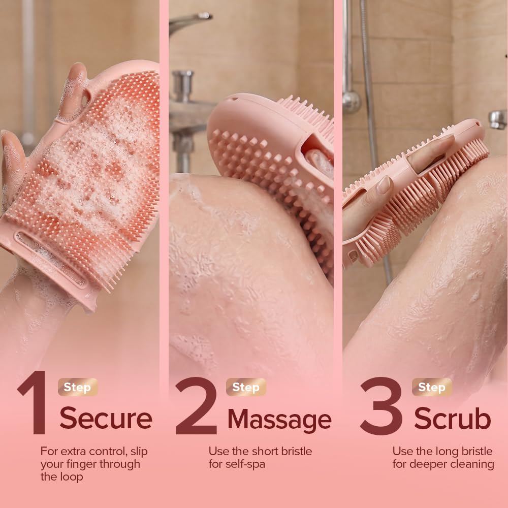 TADA Natural Beauty Dual Sided Silicone Body Scrubber, Exfoliating Shower Scrubber and Loofah Alternative for Daily Wet or Dry Use, Pink Beauty and Personal Care TADA BEAUTY