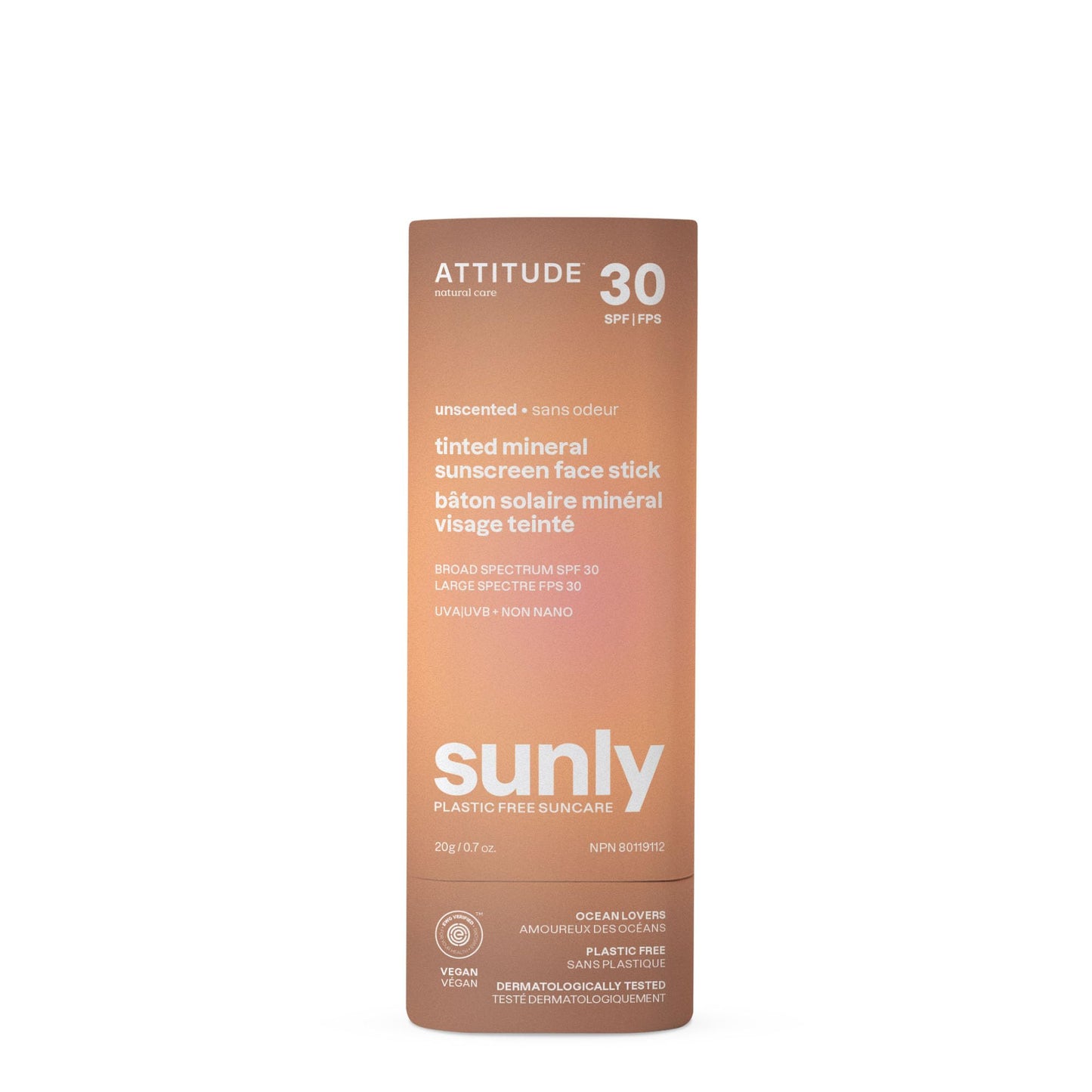 ATTITUDE Tinted Mineral Sunscreen Face Stick with Zinc Oxide, SPF 30, EWG Verified, Plastic-Free, Broad Spectrum UVA/UVB Protection, Dermatologically Beauty & Personal Care ATTITUDE