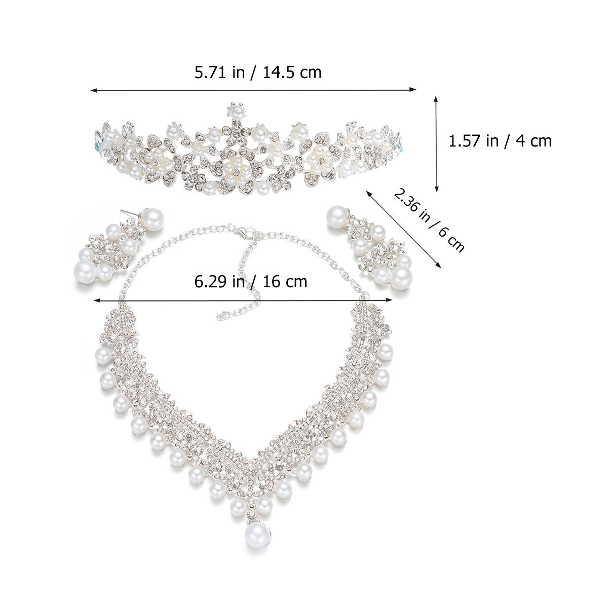 FRCOLOR Crown Tiaras for Women Wedding Bridal Jewelry Sets Rhinestone Pearl Crown Crystal Necklace Earrings Accessories for Halloween Wedding Prom
