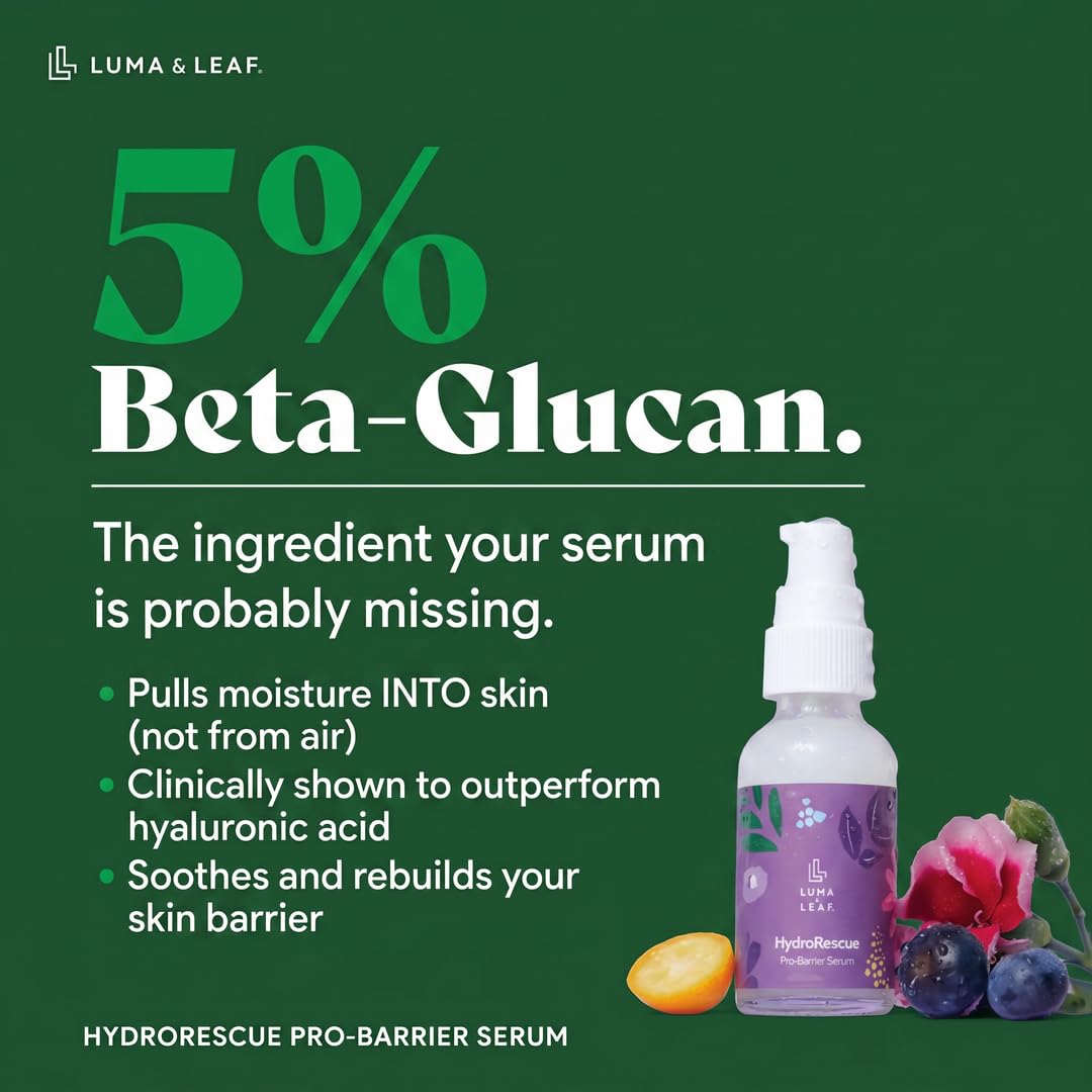 Beta Glucan Serum for Face, Skin Barrier Repair for Dry & Sensitive Skin, Tremella Mushroom & Hyaluronic Acid, Lightweight Hydrating Serum, Vegan, 1 Beauty & Personal Care LUMA & LEAF