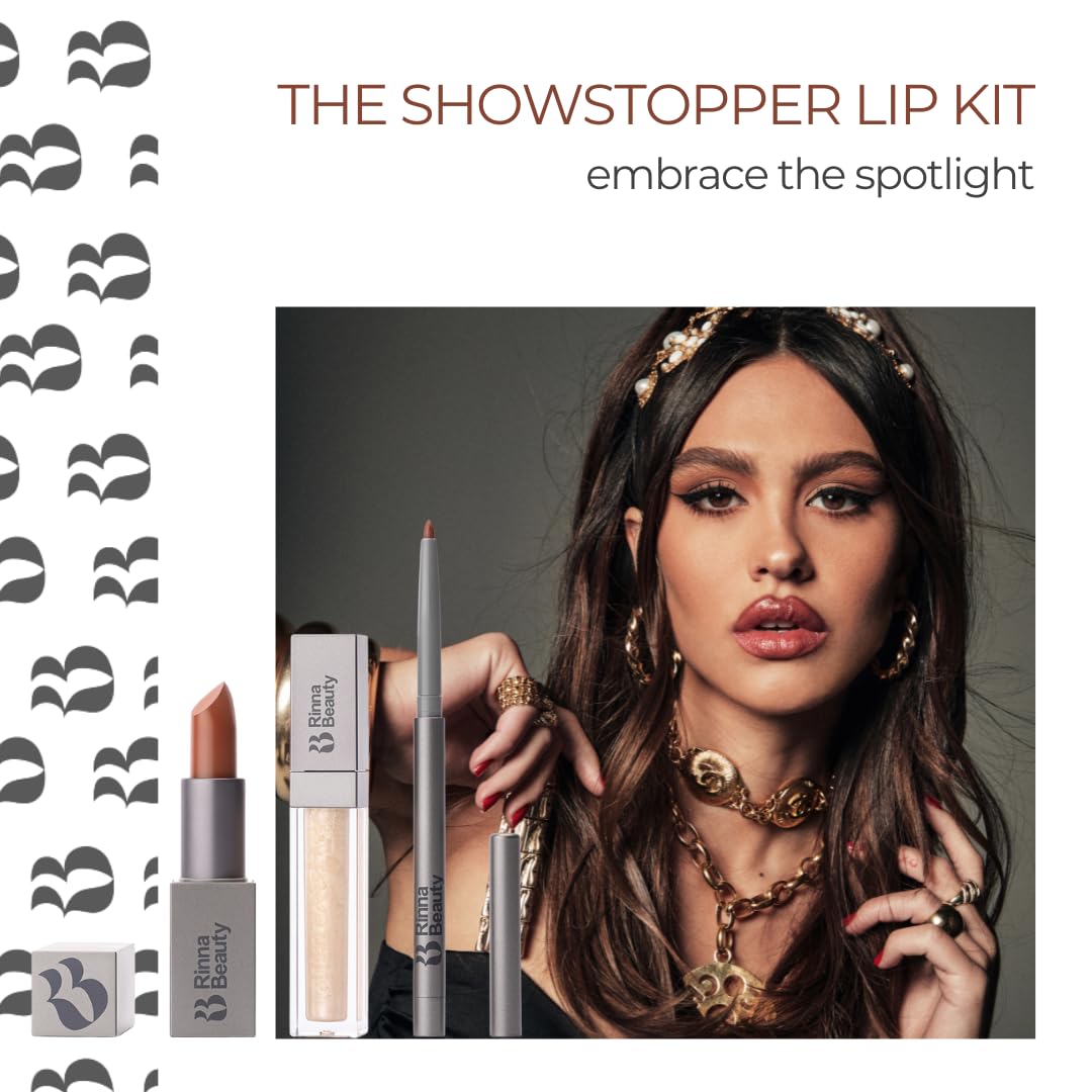 Rinna Beauty Icon Lip Kit - Showstopper- All-in-One Lip Kit Includes Lipstick, Lip Gloss, Lip Liner - Cool Brown look - Vegan, Long-Lasting, Beauty & Personal Care Rinna Beauty