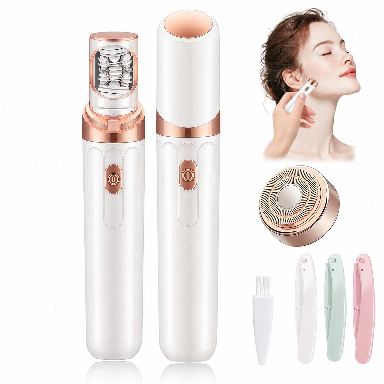 Facial Hair Removal for Women, 2-in-1 Epilator for Women Face, 3X Tweezer Head Painless Hair Remover for Face Woman with LED & USB(Pearl White) Beauty and Personal Care Wudajie