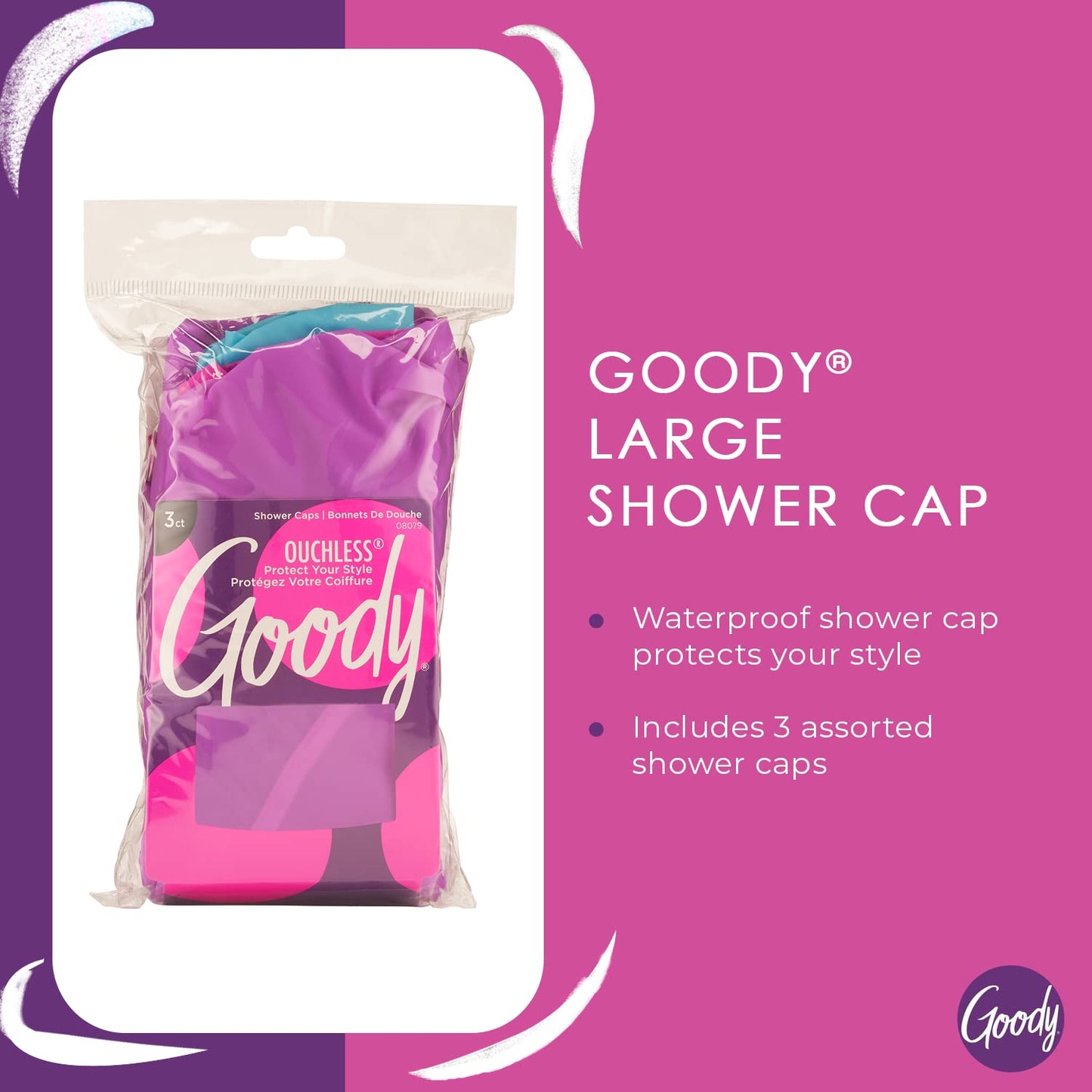 Goody Styling Essentials Shower Cap, 3 Count - Protect Your Hairstyle While Remaining Comfortable - Made With Durable And Waterproof Materials - Hair Beauty & Personal Care GOODY
